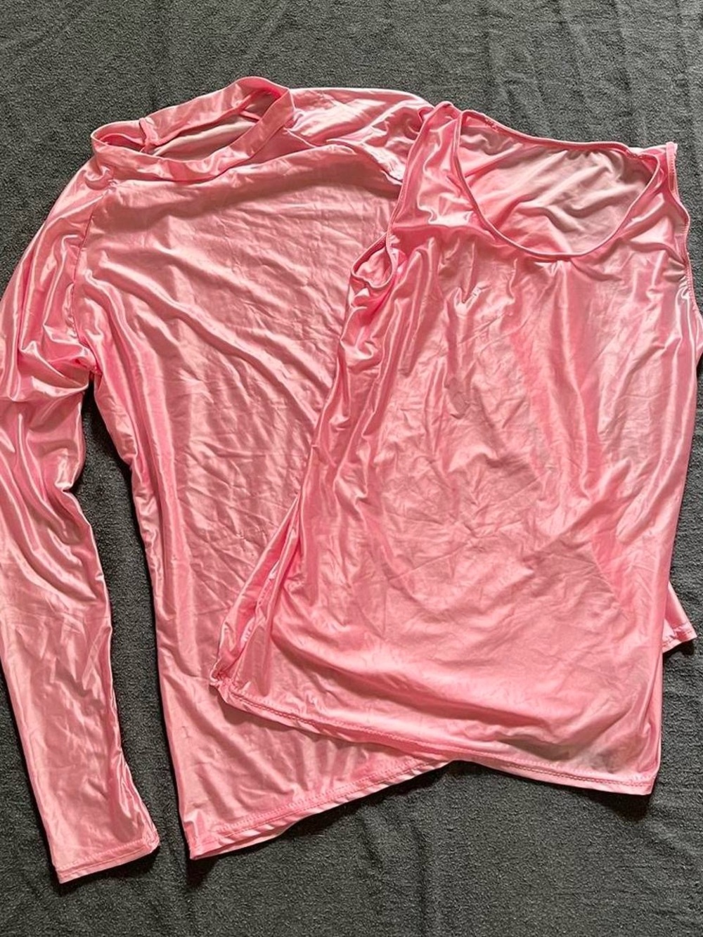 Women’s Pink Glossy Smooth Compression Sports Tank and long sleeve 2 pack